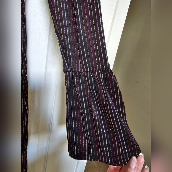NWT Metallic Stripe Long Sleeve Midi Black Multi Dress XS FRENCH CONNECTION - Picture 10 of 14